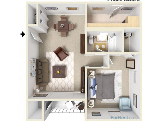 1 Bed 660 sq ft